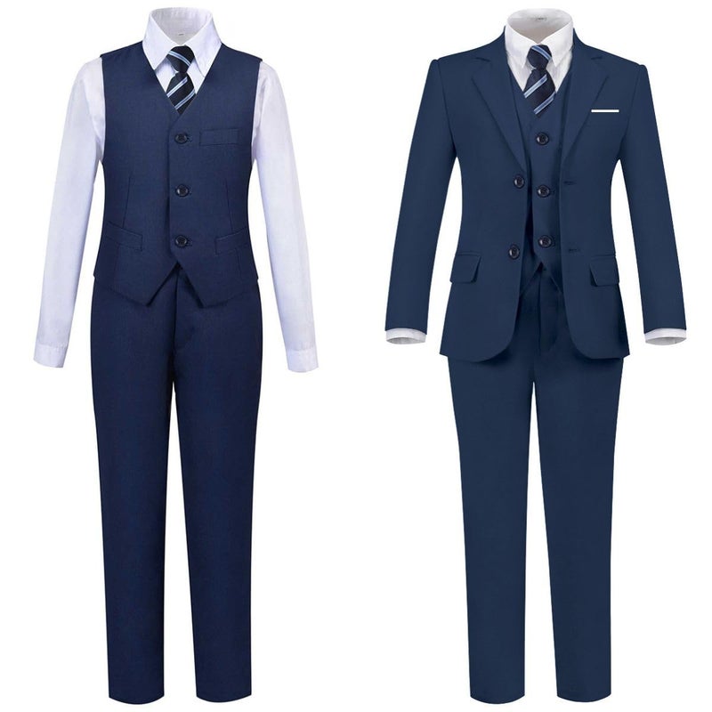 Addneo Suits for Boys Navy Blue Graduation Suits for Kids with White Dress Shirt and Tie Size 6 - Image 4